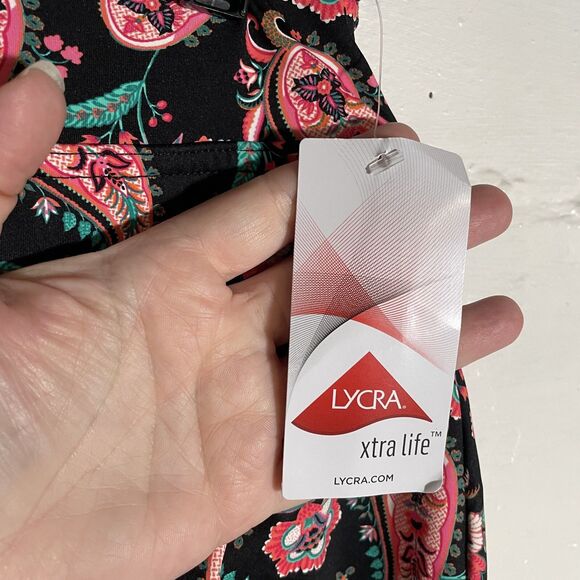 NWT Lands’ End Swim Skirt Size 4 Paisley Print Black Pink Floral Lycra Xtra Life - Picture 4 of 10